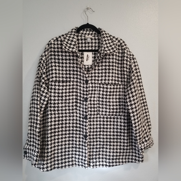 Women's Long Sleeve Tweed Shacket - A New Day Black/Cream Houndstooth - Picture 5 of 8